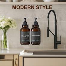 WCIC Simple Empty Plastic Shampoo And Conditioner Bottles With Label, Wall-Mounted Lotion Bottle Holder(Punch Installation),500ml Refillable Shampoo Bottles, Apothecary Dispenser Pump For Shampoo Lotion Oil Shower Soap Hand Soap And Dish Soap,For Face Wash/ Body Wash/ Hand Lotion/ Hand Sanitizer/ Shampoo/ Conditioner,For Bathroom, Bedroom, Kitchen,Laundry Room, Beauty Salon, Hotel, Restaurant Back To School