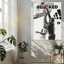 Framed J.Ames "Oh F**K B.Locked By!" Dunking Canvas Art Print -   Wall Decor For Bedroom, Office, Or Sports Room - Classic Black & White Athletic Poster With Dynamic Basketball Scene
