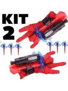 Kit 2 Luvas Lançador de Teia Dardo Brinquedo Aranha Infantil Spider Menino e Menina