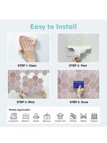 COMMOMY 1/10/20 Tấm ốp tường 3D bóc ra và dán, Tấm ốp tường bằng gạch tự dính, Miếng dán gạch màu hồng, Miếng dán tường phòng khách, Trang trí tường - Nhiều màu - Xem 10