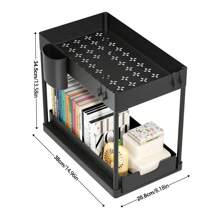 Organizador de fregadero negro con 1 cajón, adecuado para almacenamiento en gabinetes de baño y cocina, cesta de almacenamiento, estantería deslizable multifuncional de plástico ABS, organizador de hogar, se adapta a espacios pequeños