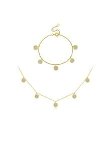 Office To Party Gold Chain Set | Mirror CZ Disc Pendant | Stackable Minimalist Jewelry - Gold - View 12