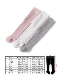 3 Pairs Girls' Pink Solid Color Opaque Princess-Style Tights, Suitable For Daily Matching - Multicolor - View 3