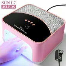 Nueva lámpara de uñas con adhesivo de diamante, lámpara de uñas profesional SUN L7 de 45 LED - Diseño cuadrado rosa con cristales incrustados, 4 ajustes de temporizador, curado rápido para esmalte de gel/UV, para salones y manicuras en casa - Rosa