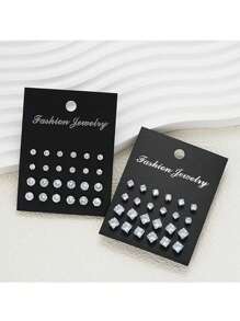 Lot de 48 boucles d'oreilles à tige géométriques rondes et carrées en zircone cubique brillante, style punk hip-hop simple, grand ensemble, convient pour les fêtes, les festivals, les rendez-vous, les cadeaux et le port quotidien