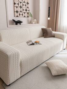 1pc Solid Color Jacquard Stretch Elastic Sofa Cover, Suitable For Living Room, Bedroom, Dining Room And Outdoor, Washable Pet-Proof Sofa Slipcover For 1/2/3/4 Seater, With Anti-Slip Strips Included
