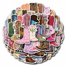 55pcs Cowgirl Cowboy Boots Flower Stickers - Vinyl Western Boots Floral Stickers For Cup, Diaries, Laptops, Luggage, Bumpers, Cell Phones, Scrapbooks, Scooters, Helmets, Car Cartoon Stickers And Decals