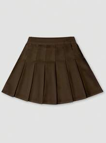 2pcs/Set Tween Girl Collegiate Style White & Brown Pleated Skirt Set - Multicolor - View 5
