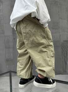 男童宽松超轻棉麻阔腿裤夏季休闲长裤 - 卡其色 - 查看 9