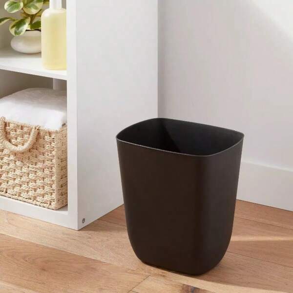 3gal Open Vanity Waste Basket Black  Compact Matte Plastic Indoor Trash Can, Small Size, Bathroom Use