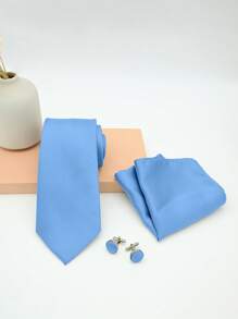 1 套男士 8 厘米纯色提花领带、口袋巾、袖扣 3 件套、正装颈部配饰套装 - 彩色 - 查看 18