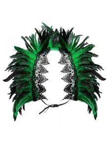 1 Gothic Style Black Feather Shawl With Lace Collar For Women, Cosplay Party Costume Prop, Stage Performance Prop