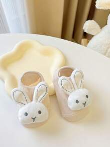 1 pereche de șosete adorabili pentru bebeluși cu tema iepurașului - amestec moale de poliester, antiderapante, șosete de podea pentru toate anotimpurile pentru nou-născuți și bebeluși, 0-1 an, lavabile manual, șosete pentru nou-născuți | Design jucăuș | Textura tricot