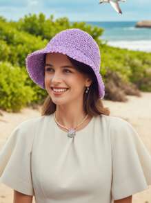 Chapéu de Balde de Palha Dobrável Feminino | Chapéu de Sol de Praia | Chapéu de Viagem Boêmio Trançado à Mão UPF50+ para Senhoras - Leve Portátil Vazado Chapéu de Verão (À Prova de Vento / Respirável / Pronto para Férias) Em 6 Cores