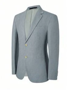 Furuyal 男士西装外套优雅纯色双扣修身单排扣商务婚礼夹克男士西装舞会派对牛仔蓝色尺码 XS-3XL