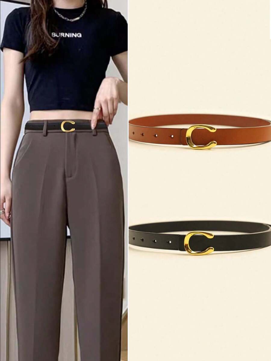 1 Women's C-Shaped Buckle Belt, Fashionable Perfect For Pairing With Dresses And Jeans - Multicolor - View 1