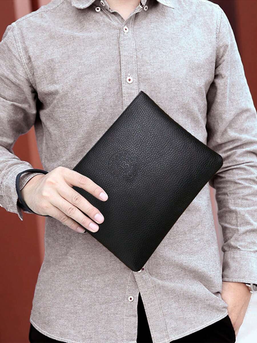 Men's Clutch Bag, Men's Handbag, Men's Wrist Bag, Waterproof Portable Lightweight, Suitable For University, Business, Travel, PU Leather, Business Minimalist Style, Fashion Street Style, Gift For Men, Boys, College Students, Christmas Gift, Small Bag, Waterproof Backpack, Bible Bag, Easter - Black - View 1