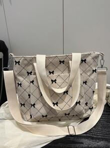 Fashionable Contrasting Color Full Body Bow Print Women's Crossbody Bag With Diamond Grid Side Pocket Shoulder Bag, Suitable For Shopping, Wallets, Shopping, Young Women, College Students, Newcomers, White-Collar Workers. They Are Very Suitable For Offices, Universities, Work, Business, Commuting, Outdoor Activities, Travel, And Outings