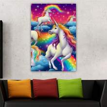 1 Piece Home Wall Decor Framed Canvas Rainbow Unicorn Cartoon Pattern Canvas Wall Art Paintings For Living Room - Canvas Framed Print Wall Artworks Bedroom Decoration Office Wall Decor