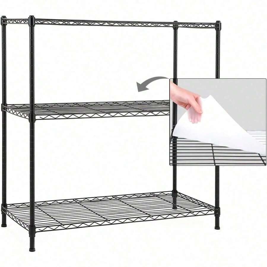 3-Shelf Shelving Unit, 36 W X 16 D X 36 H Adjustable Rack, Steel Wire Construction, Black, For Laundry, Bathroom, Kitchen, Pantry, Closet-XM-2551 - 1 - View 1