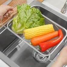 Sink Drainer For Pasta Vegetables Fruits Food With Retractable Handle Multipurpose - Silver - View 8