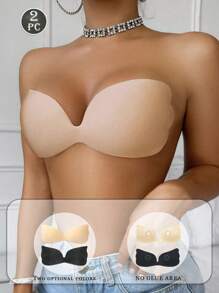 1/2pcs Of Women's Wing Chest Strapless Adhesive Bra, Suitable For Dress Wedding Dress Underwear Backless Wear, Small Chest Gathered Breathable Invisible One-Piece Gathered Bra Stickers, Attached To The Chest Without Trace Slimming Style - View 1