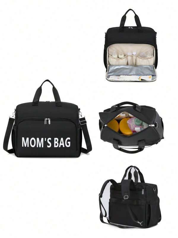 1pc Convertible Print Diaper Bag, Can Be Worn As Shoulder Bag Or Backpack, Hidden Straps For Luggage Trolley