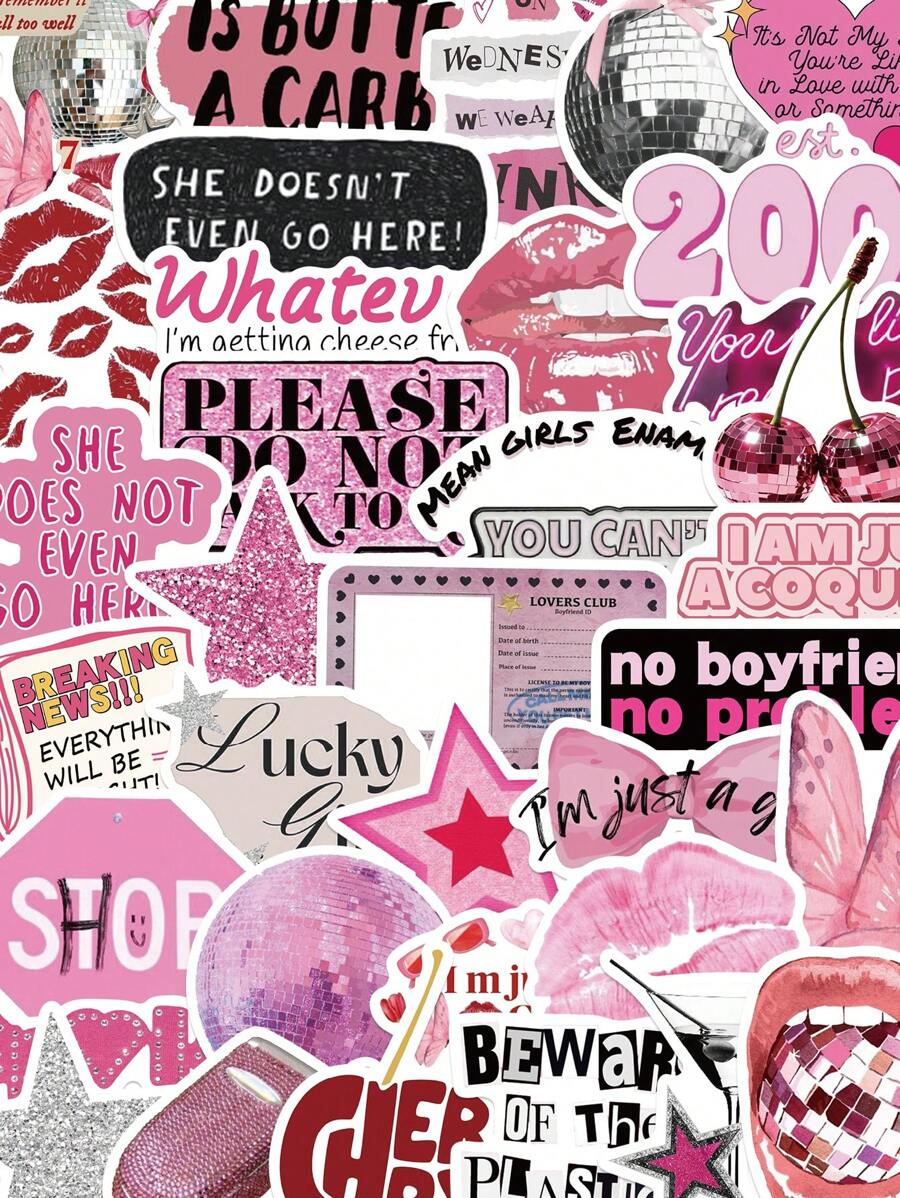 50pcs Pink JUST A GIRLS Sticker Aesthetic Funny Graffiti Decals For Waterbottle Laptop Luggage Guitar Skateboard Phone Waterproof Sticker - Multicolor - View 1