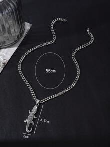 1pc Men's Casual Hip-Hop Alligator Shape Flat Steel Thick Chain Necklace - Silver - View 4
