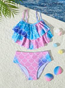 Tween Girl Ombre Mermaid Scale Print Bikini Set