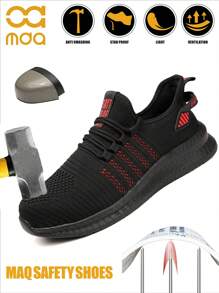 Unisex Safety Shoes With Steel Toe, Anti-Smashing, Anti-Puncture, Suitable For Work, Construction, Outdoor, Breathable Knit Lace-Up Labor Protection Shoes, Comfortable For Summer
