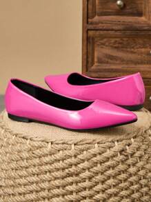 MonaNise Women's Fashion Pointy Toe Flats, Suitable For Outdoor Activities In Autumn, Available In Purple, Champagne, Red, Yellow, Black - Hot Pink - View 4