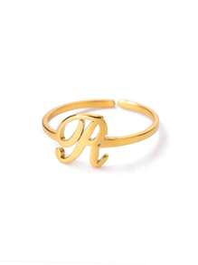 1 pieza Anillo abierto con letra, unisex, chapado en oro de 18K, diseño elegante, adecuado para bodas, Día de la Madre y otras ocasiones - amarillo dorado-2 - Ver 16