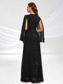 YISIKADO Elegant Sequin Contrast Chiffon Dress Evening Party Wedding Guest Bridesmaid Banquet Graduation Women Gown Formal Dress - Black - View 3