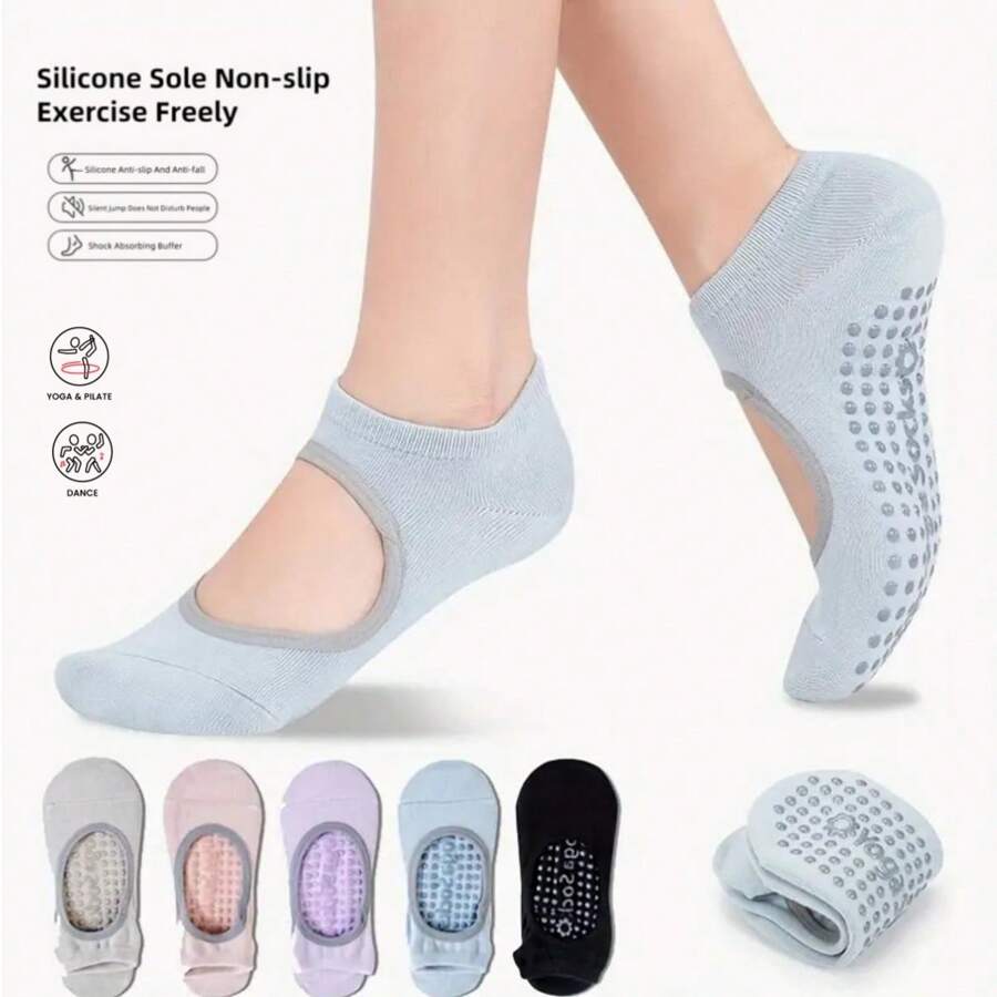 1pair Women's Yoga Socks Non-Slip Pilates Dance Socks Non-Slip Floor Socks With Handles, Suitable For Gym Indoor And Fitness Ballet, Pilates, Sports - Multicolor - View 1