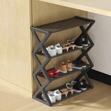 4-Tier Minimalist Metal Shoe Rack - Space Saving Shoe Storage Organizer, X-Shape Design, Easy Assembly, Suitable For Entryway, Bedroom And Dorm | Modern Home Decor, Dorm Essential | Fashionable Shoe Organizer | Sturdy Structure, Shoe Storage Organizer