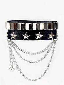 1pc Fashionable Leather Bracelet With Square Rivets, Punk Rock Multi-Layer Chain Bracelet, Suitable For Daily Wear - Multicolor - View 5