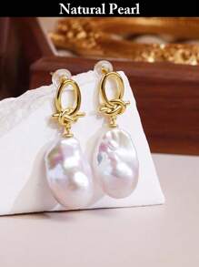 1 Pair Fashionable Baroque Pearl Earrings, Asymmetrical Natural White Pearl Earrings For Women, Daily Wear And Holiday Gift