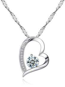 1 colar com pingente de coração de zircônia elegante e moderno, colar com pingente de cristal brilhante "Beijo de Amor", presente para namorada