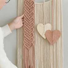 1 Pieza Colgante de Pared de Macramé, Decoración de Pared Estilo Bohemio, Tapiz Tejido a Mano con Flecos, Formas de Corazón y Hoja, Adecuado para Sala de Estar, Dormitorio, Oficina