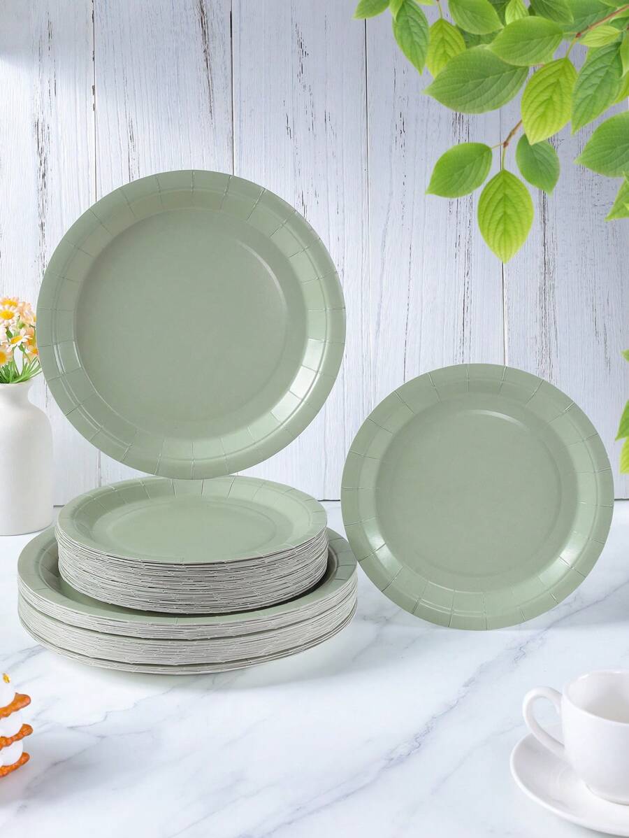 7/9 Inch Sage Green Disposable Paper Plates, Sage Green Disposable Plates For Party, Party Decoration, Disposable Party, Birthday Party, Celebration Event Decorations - Multicolor - View 1