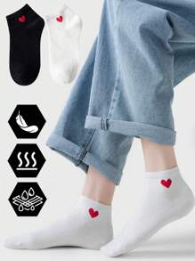 1/5/10 Pairs Heart Design Short Socks, Thin Breathable Ankle Socks, Versatile For Women, Suitable For Daily Wear - Multicolor - View 1