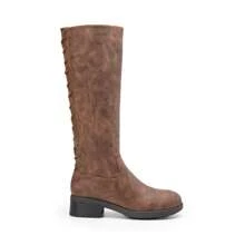 Women's Knee-High Boots, Comfortable Chunky Block Heel Pointed Toe Pull On Side Zipper Suede Slouch Riding Boots - Brown - View 11