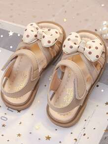 1 Pair Fashion Minimalist Cute Dotted Bow Girls Children Flat Sandals