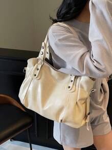 Borsa shopping di grossa capacità in stile vintage minimalista, adatta per studenti e ufficio, per la vita quotidiana