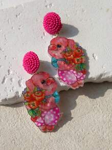 Pink Snail Handgemachte Lustige Samenperlen-Ohrstecker, süße Cartoon-Schwein-haltend-Blume Acryl Harz Tropfen Ohrringe, Modeschmuck Geschenk für Frauen, Mädchen, Paar, Osterfeiertag, Strandparty