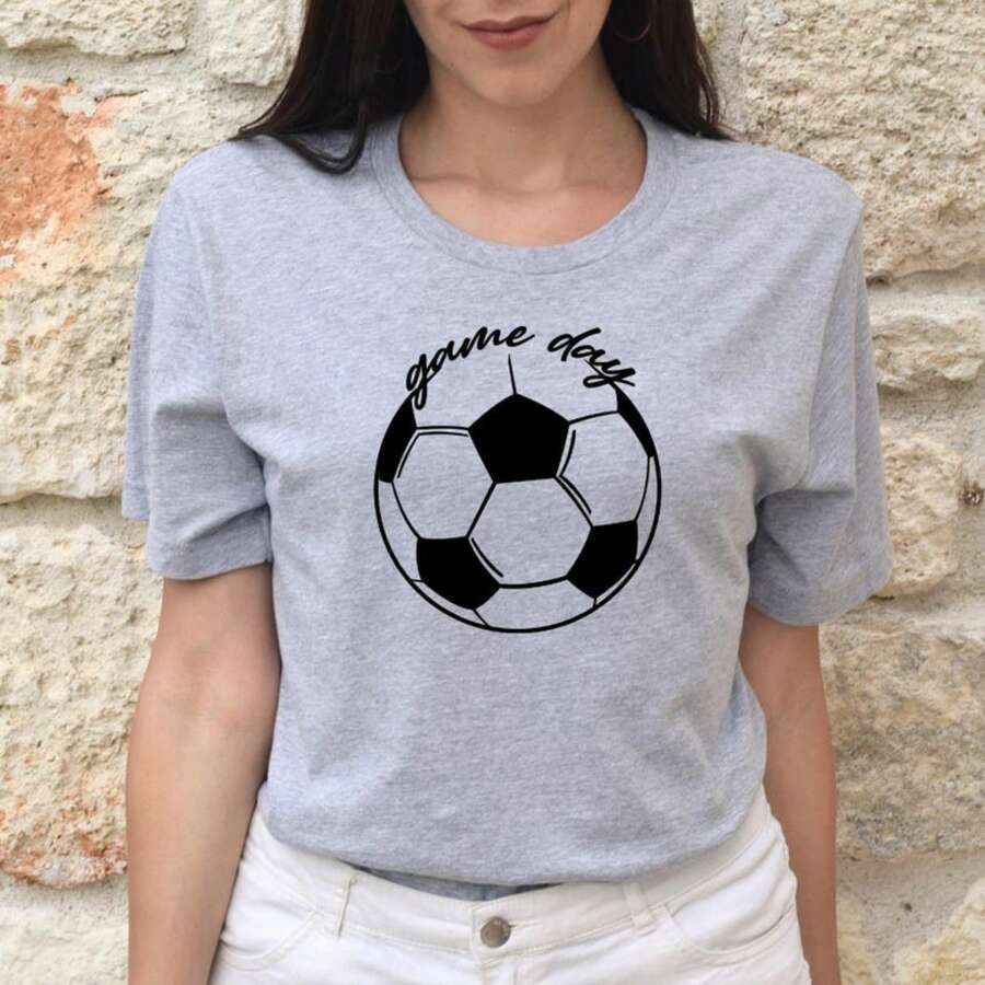 Soccer Mom Shirt Shirt, Soccer Shirt, Game Day Vibes Shirt,Mom Life Shirt,Soccer Mom Shirt,Soccer Shirt,Sports Shirt,Game Day Vibes,Game Day Womens Oversized Tee Shirts,Summer Shirts For Women, 100% Cotton Womens Oversized Printed Graphic T-Shirts Women Casual Round Neck Short Sleeve Tee 1pcs Fashion Shirt, Halloween Gift, Xmas Gift - 灰色 - 查看 1