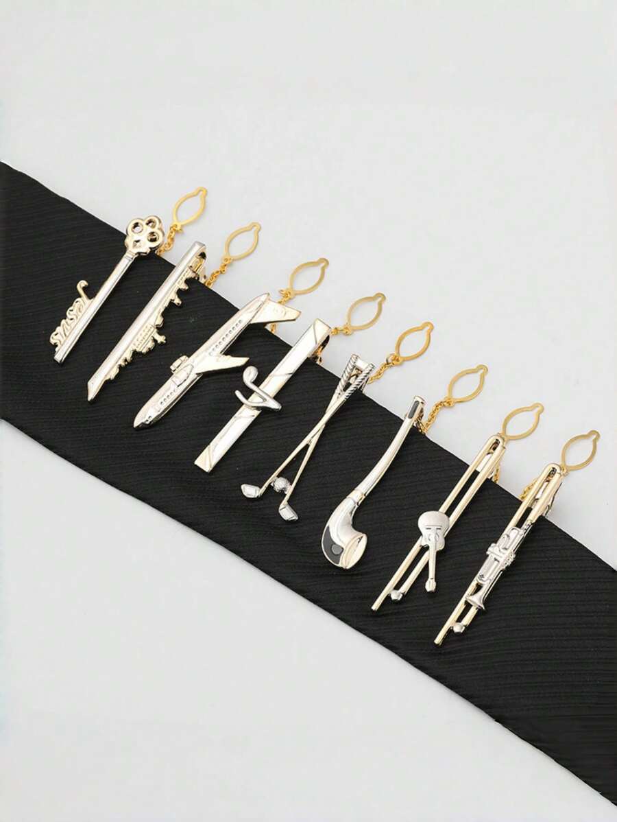 1pc Fashionable Key-Shaped Tie Clip For Men - Durable Copper Material, Suitable For Business & Casual Wear, Ideal Gift, Daily Wear, Guitar, Ship, Plane, Golf Ball, Music Note - Tie Clip - View 1