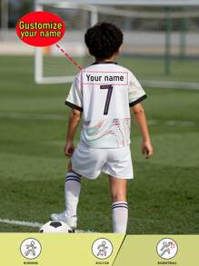 Personalized Name Portugal National Team White Pattern #7 Youth Football Jersey Set - Polyester, Crew Neck Top And Shorts, Suitable For Boys' Sports Training And Casual Wear, Perfect For Outdoor Activities. - White - View 3