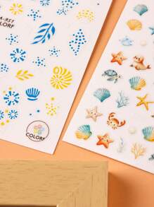 6PCS Blue Ocean Jellyfish Nail Art Decals 3D Seahorse Charms Sea Shell Nail Sticker Self-Adhesive Summer Foil Sliders For Manicure